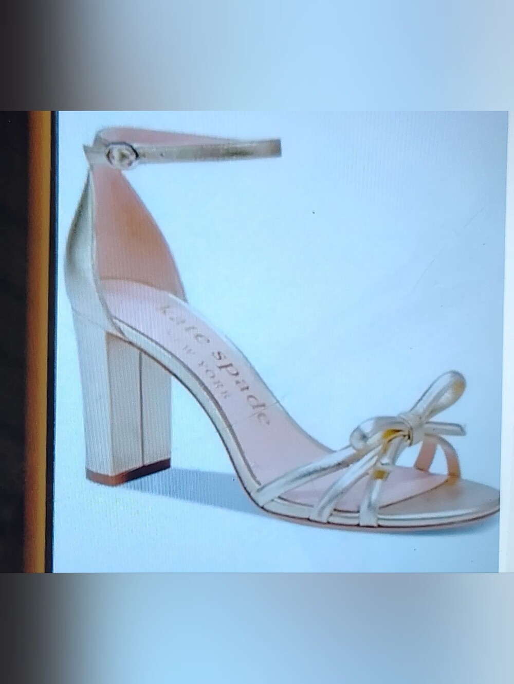 Kate Spade 'Flamenco' Metallic Gold Bow Ankle-Strap Heel Sandals Women's Sz 8